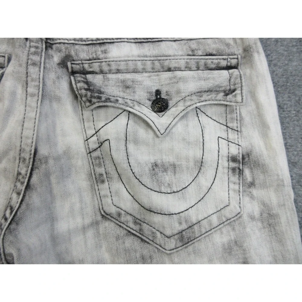 True Religion Ricky Jeans Mens 38x32 Gray Acid Wash Flap Pocket Denim USA